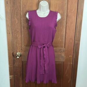 PARKER Renata sleeveless fit nflare knit belted mini dress Deep Plum Size Medium